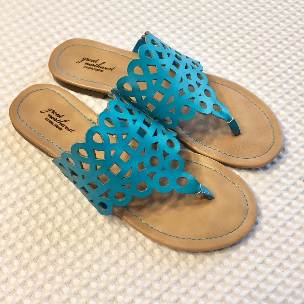 Turquoise Cutout Leather Sandals